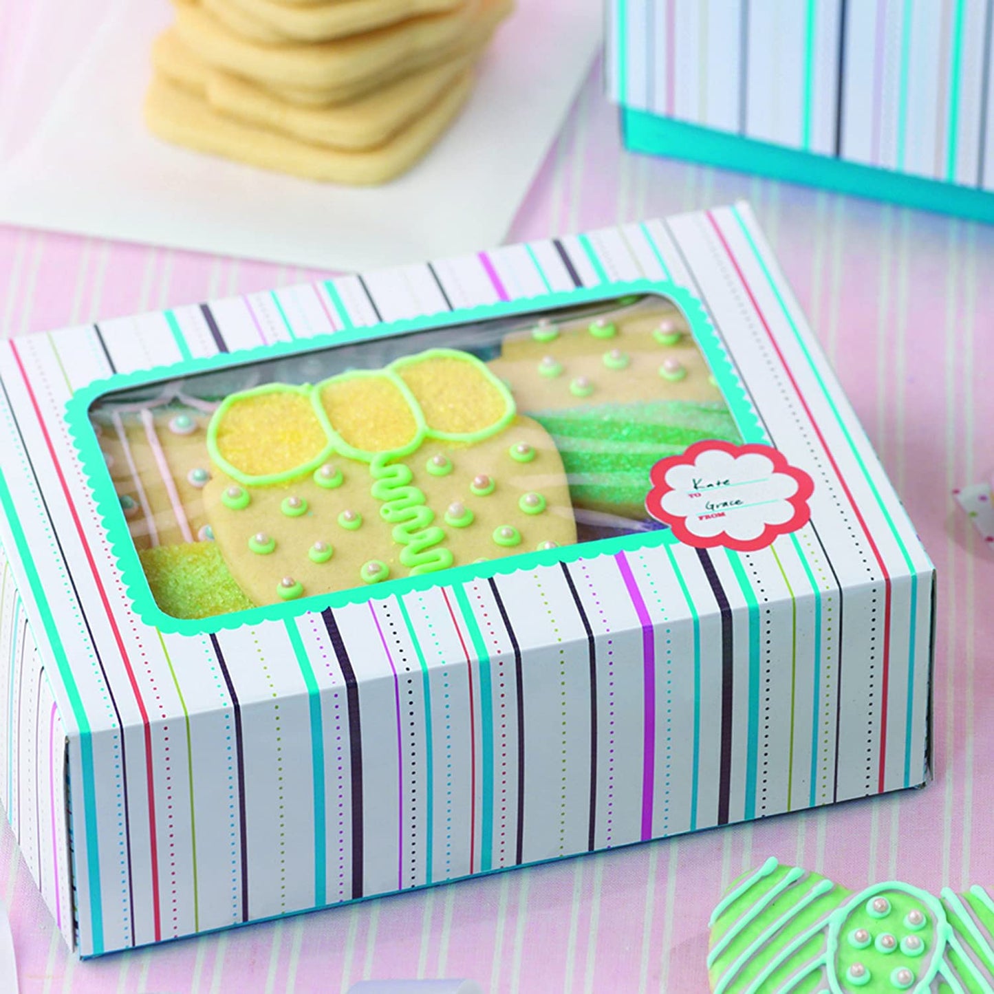 Colorful Stripe Cookie Boxes Large Multi-Color 2-Pack