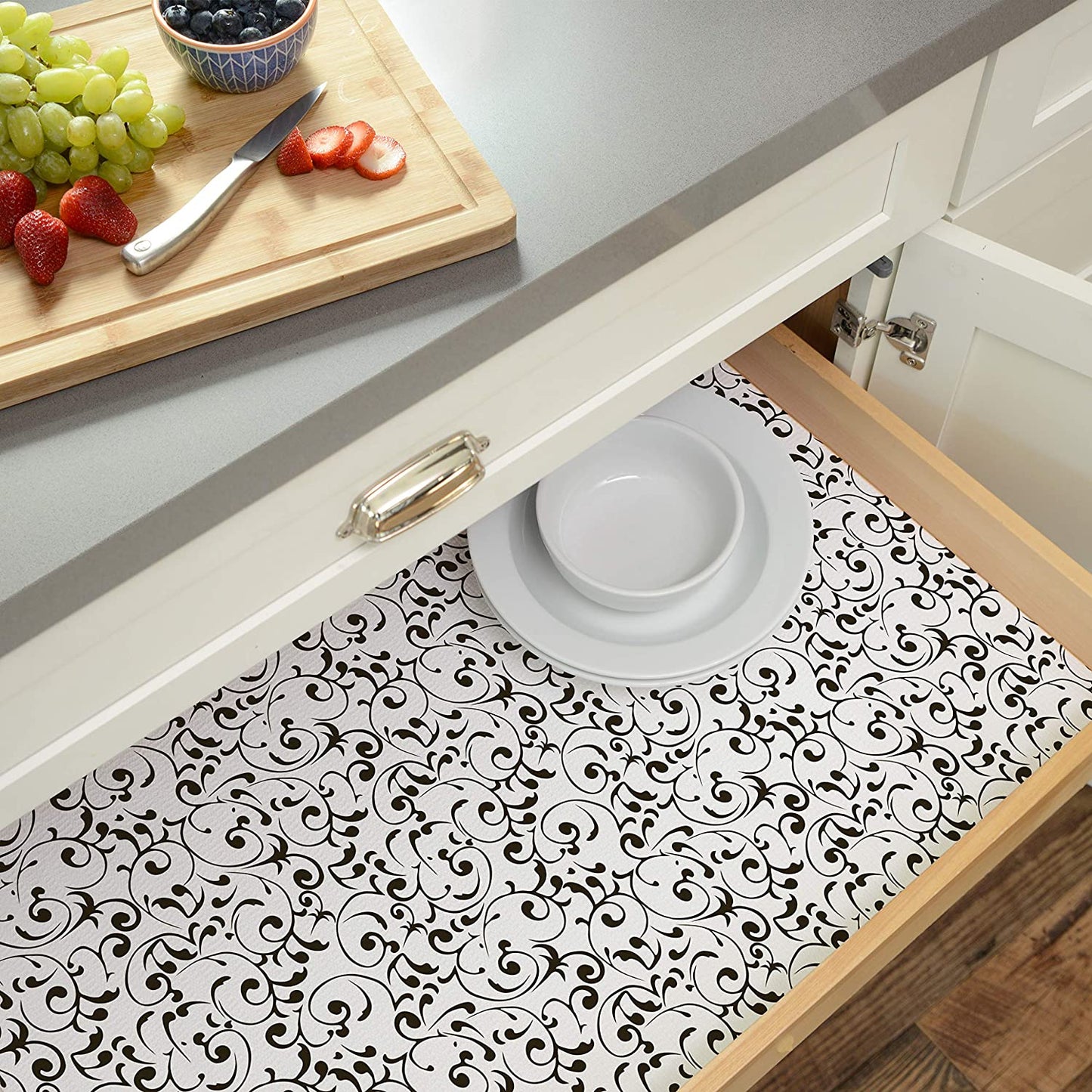 Prints Durable Adhesive Non-Slip Shelf and Drawer Liner Virtu Black 18" x 8'