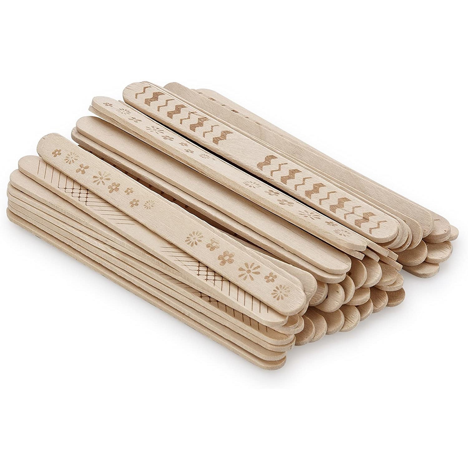 50 Count Pattern Wooden Popsicle Sticks