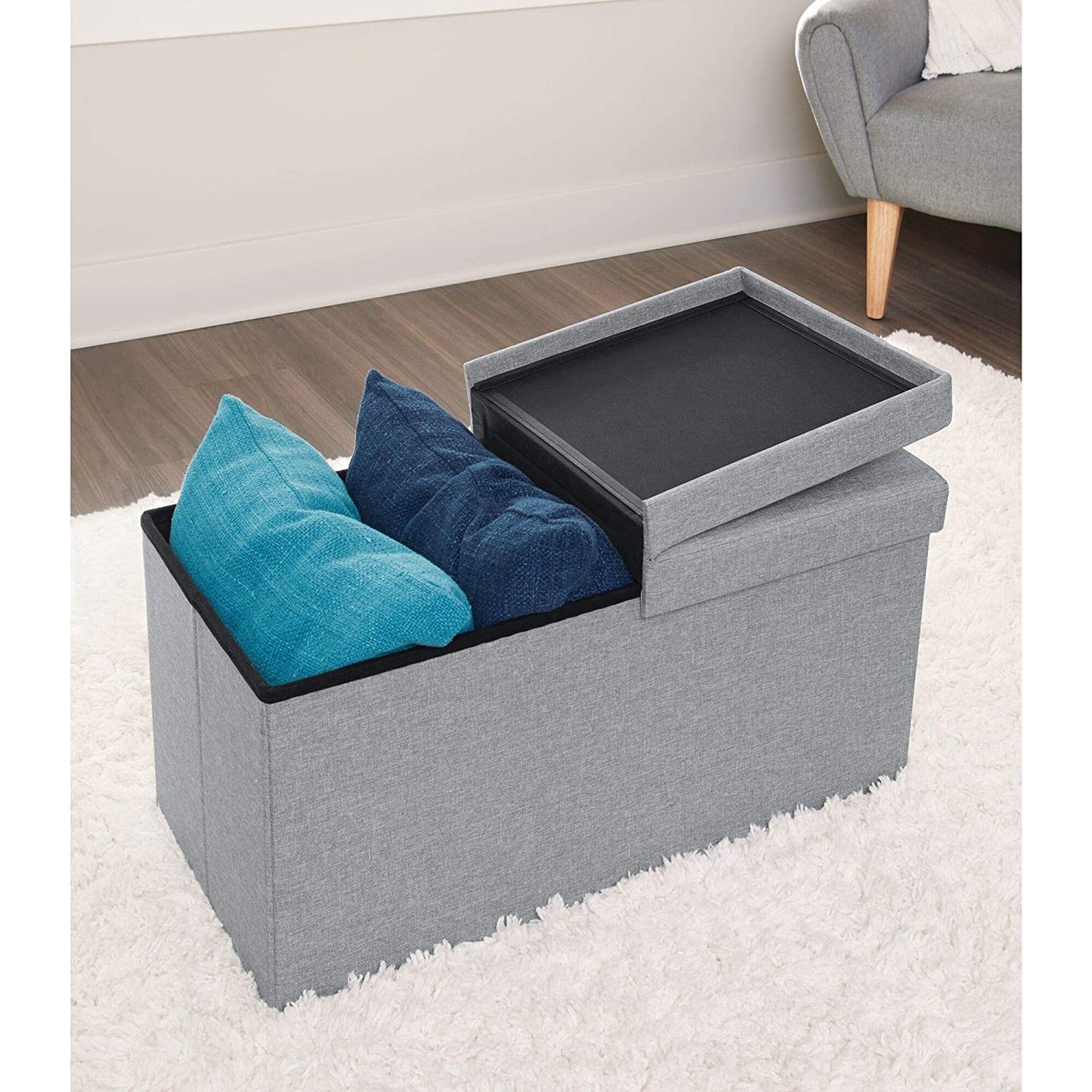 STORAGE OTTOMAN BENCH GRAY