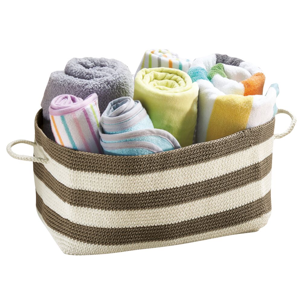 Khaki/Ivory  Knit Bin with Handles