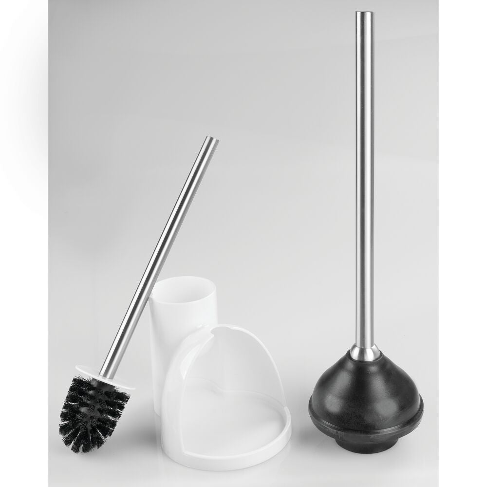 White/Brushed SS Bowl Brush & Plunger Combo