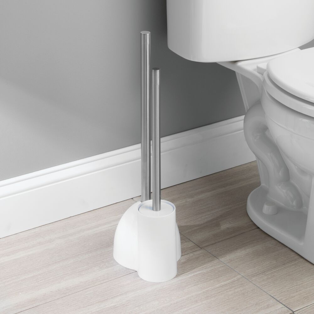 White/Brushed SS Bowl Brush & Plunger Combo