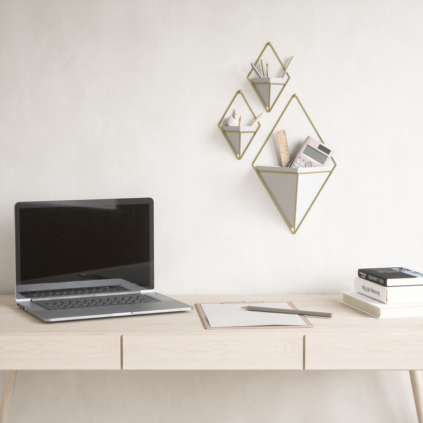 Trigg Large Wall Vessel White-Brass