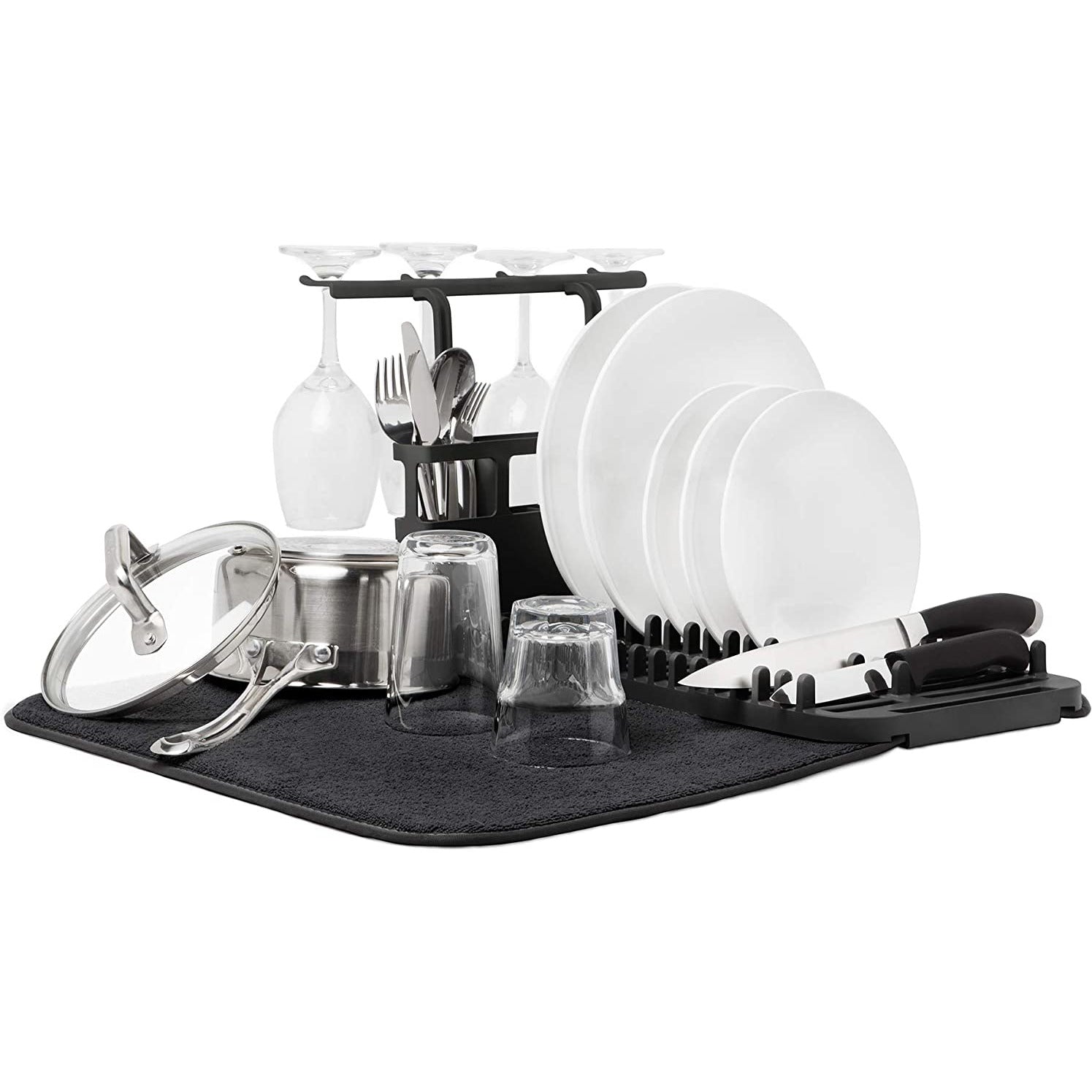 UDRY DISH DRYING RACK WITH  STEMWARE HOLDER  BLACK