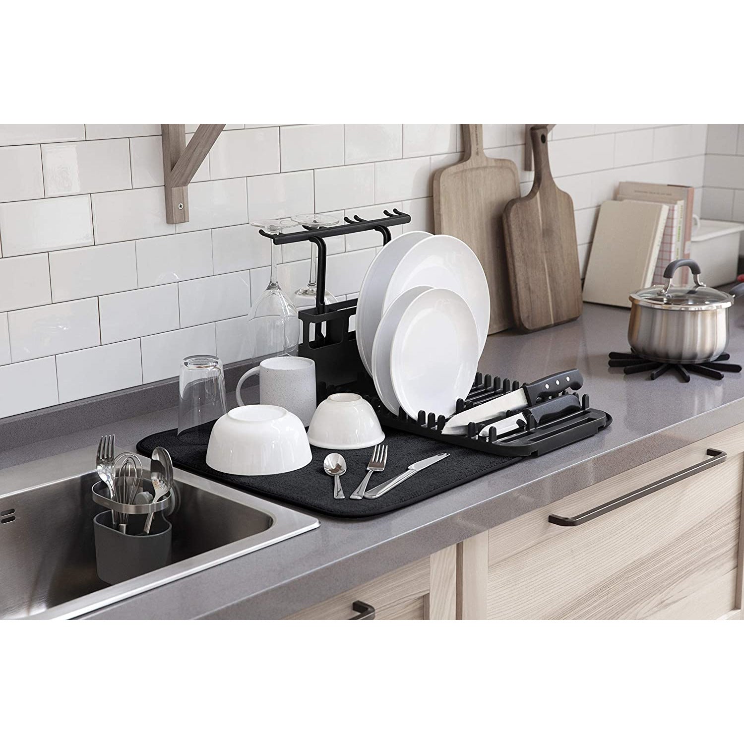 UDRY DISH DRYING RACK WITH  STEMWARE HOLDER  BLACK
