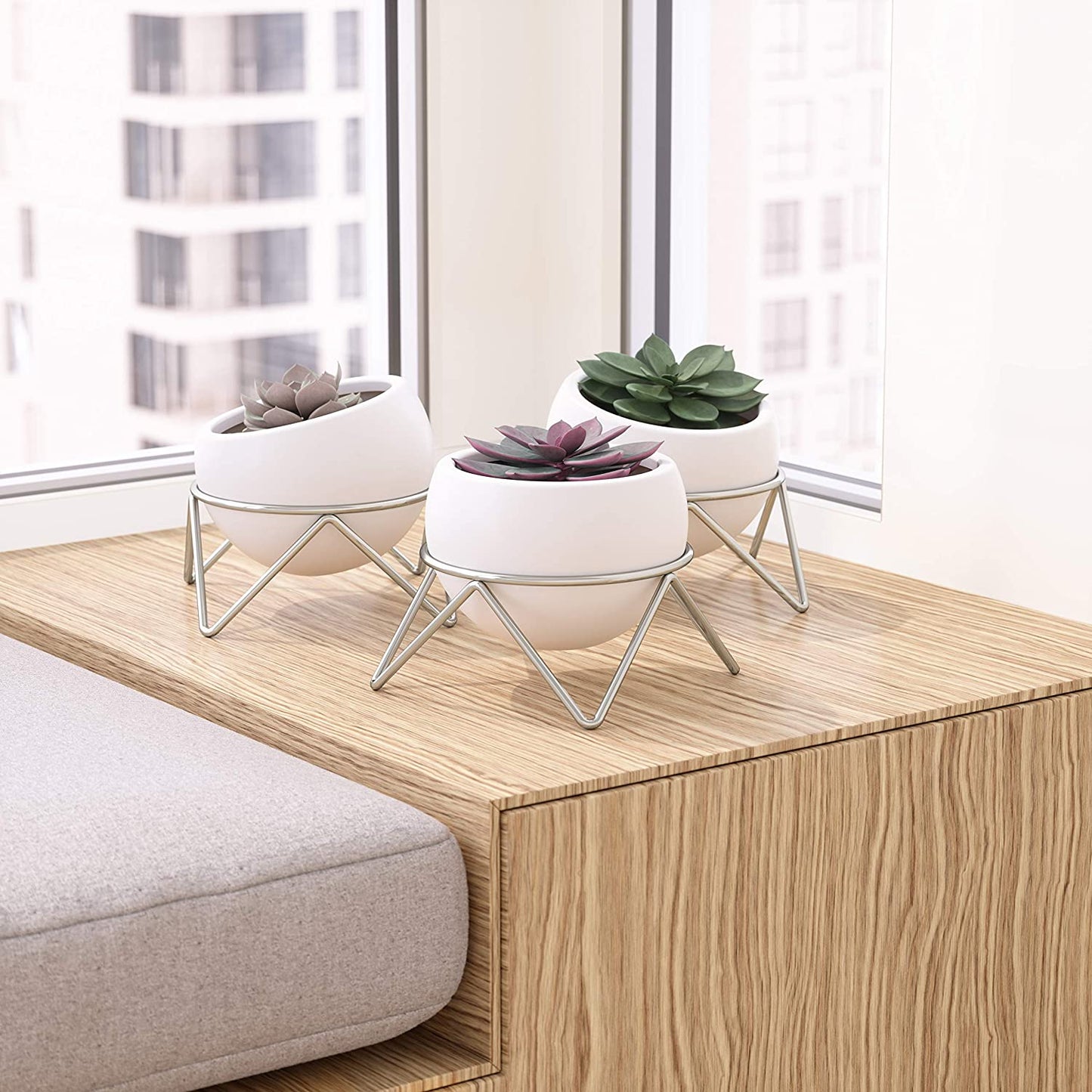 POTSY 3 PACK PLANTER WHITE / NICKEL