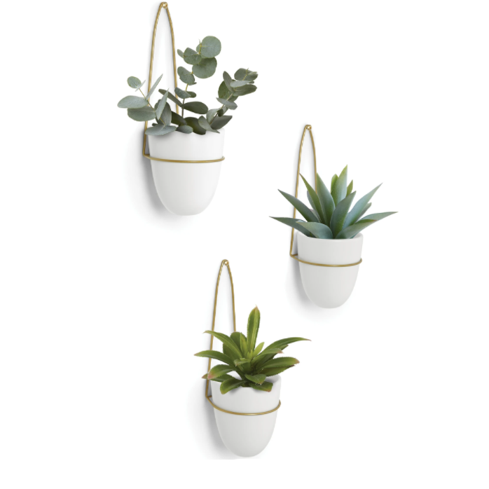 TRIA SET OF 3 PLANTER WHITE / BRASS