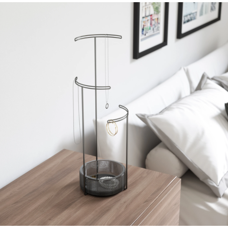 TESORA JEWELRY STAND GLASS SMOKE