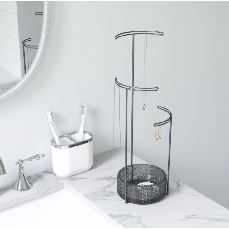 TESORA JEWELRY STAND GLASS SMOKE