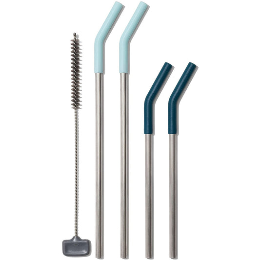 OXO GG 5 PIECE REUSABLE STRAW AND BRUSH SET - STORM/MIST