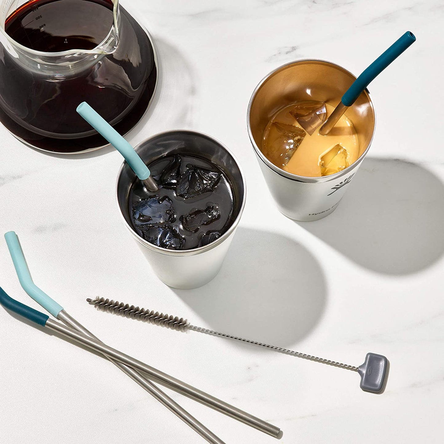 OXO GG 5 PIECE REUSABLE STRAW AND BRUSH SET - STORM/MIST