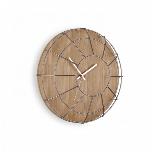Cage Wall Clock Wood/Nickel 16.25"