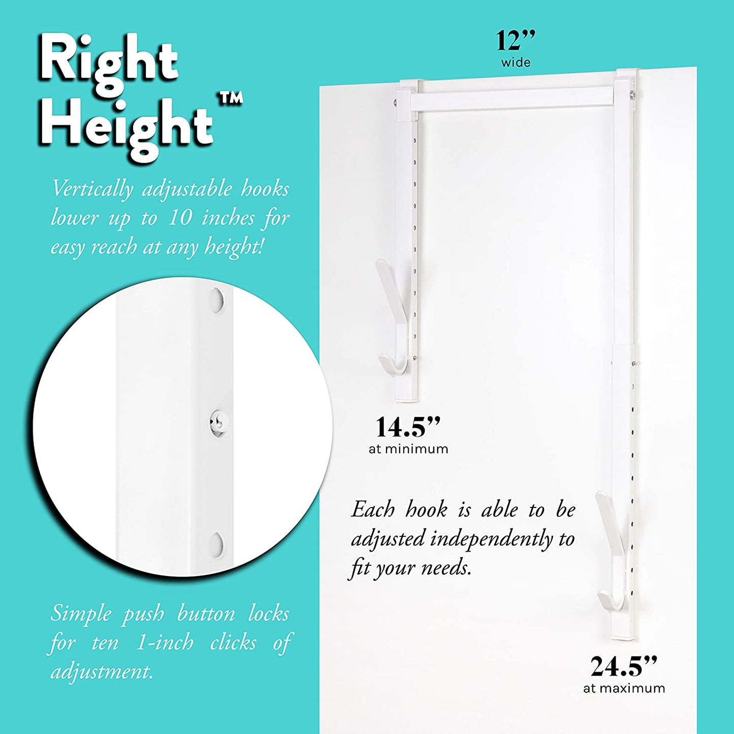 White Adjustable OTD Hook  12" x 4" x 14.5"-24.5"H