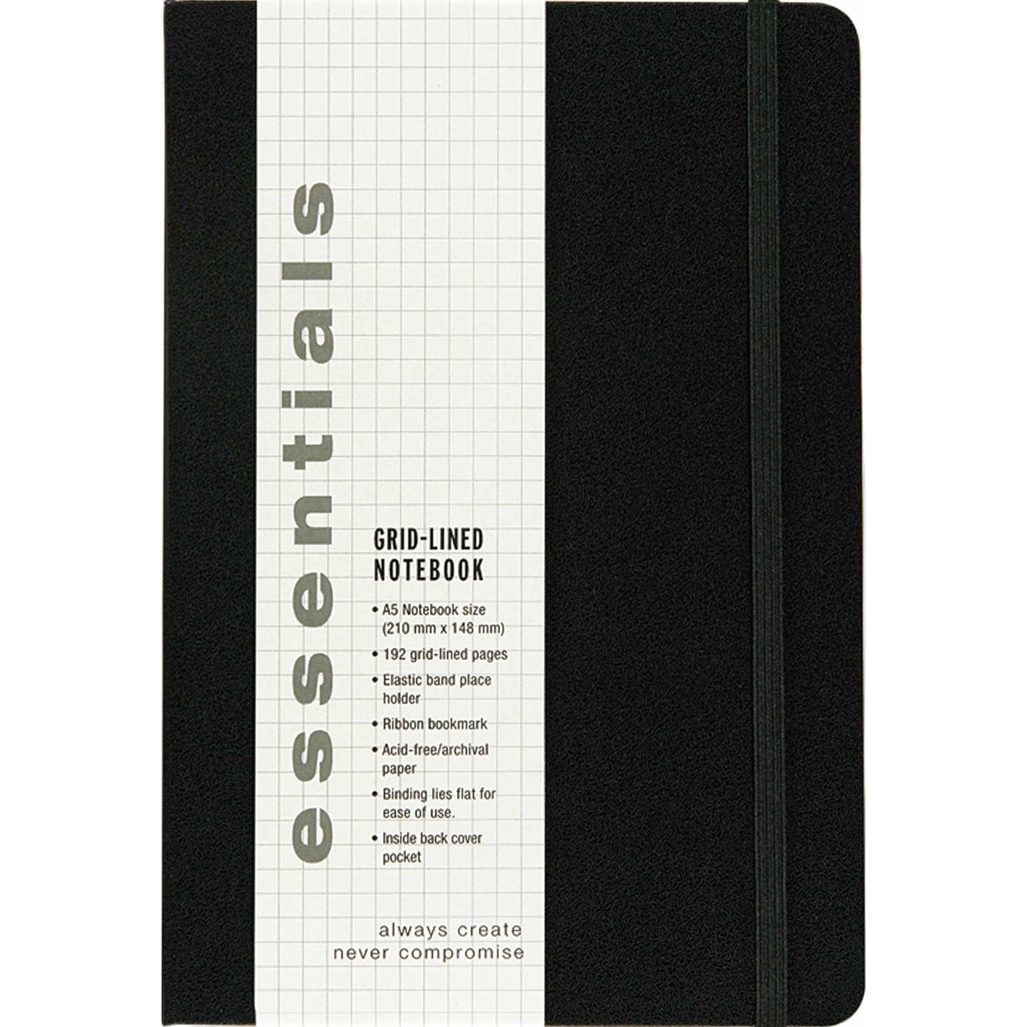 Essentials lg black gridline notebook