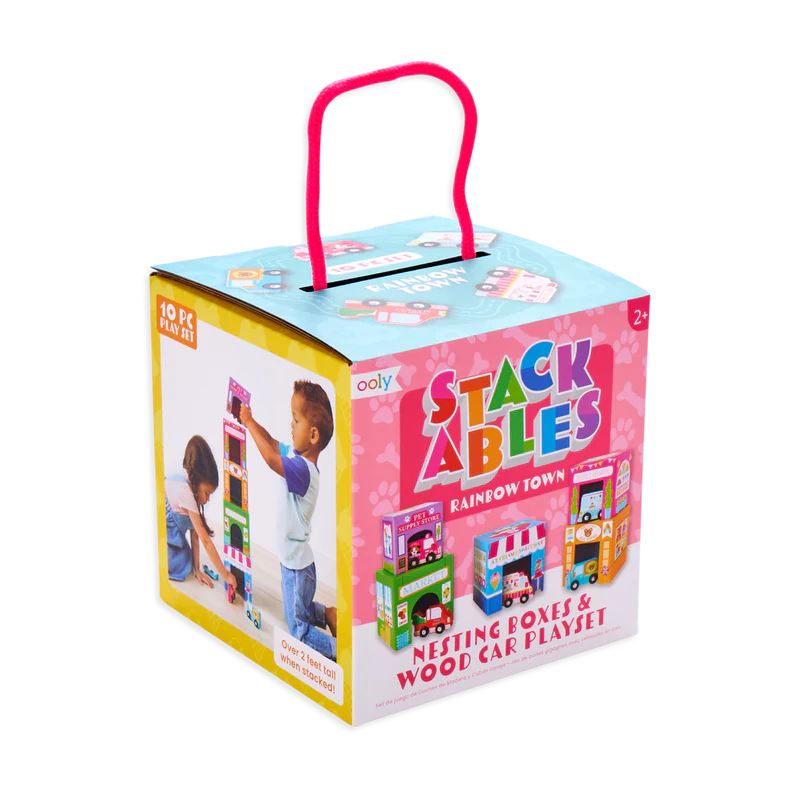 stackables nested cardboard toys and cars set - rainbow town | PIEX