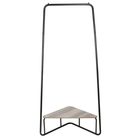 Corner Garment Rack, Matte Black with Wood Grain Laminate Top