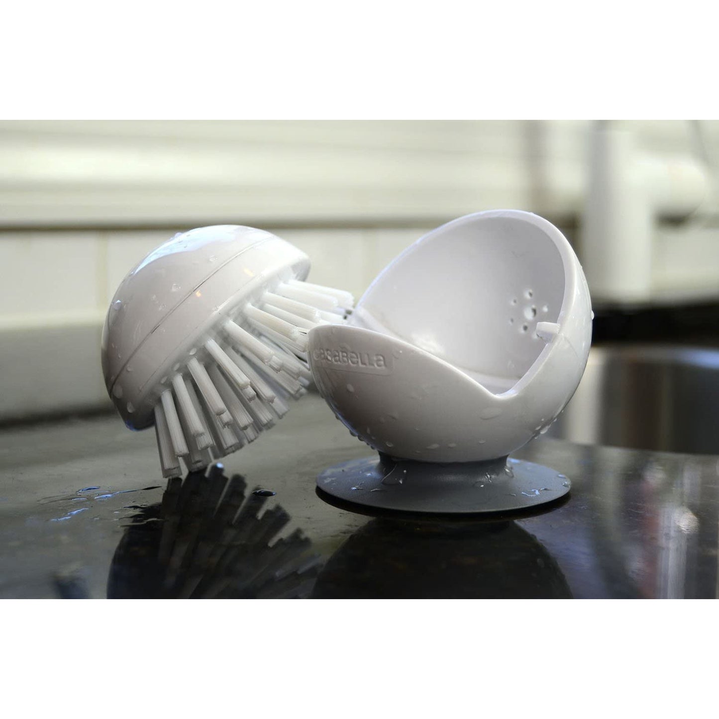 Palm Brush with Suction Base White