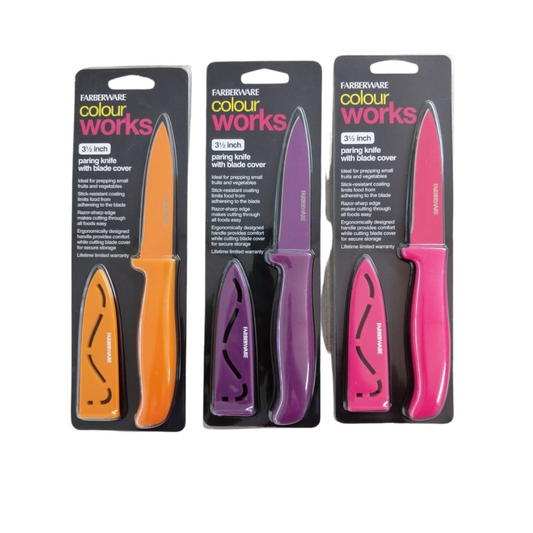 PARING KNIFE WITH BLADE COVER 3.5" IN 3 COLORS