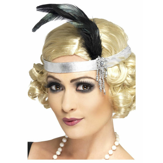 Silver satin charleston headband silver