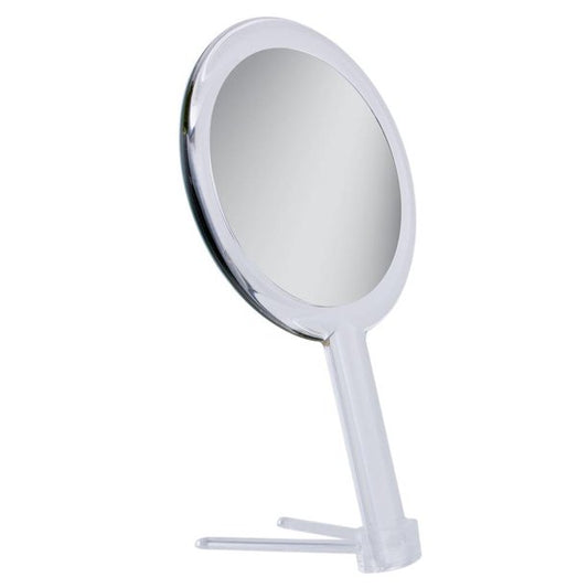 DUAL SIDED 1X/7X HAND MIRROR W/STAND IN ACRYLIC