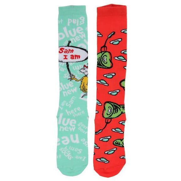 GREEN EGGS & HAM MISMATCHED KNEE HIGH COSUTME SOCKS