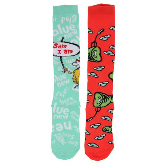 GREEN EGGS & HAM MISMATCHED KNEE HIGH COSUTME SOCKS
