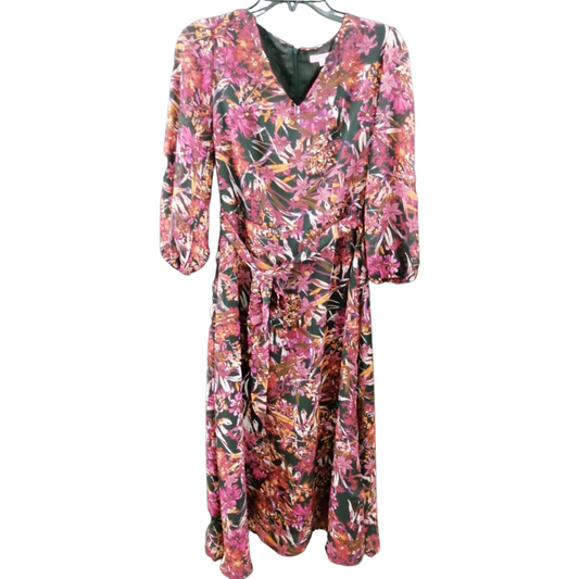 Multi Floral Lined Dress Navy