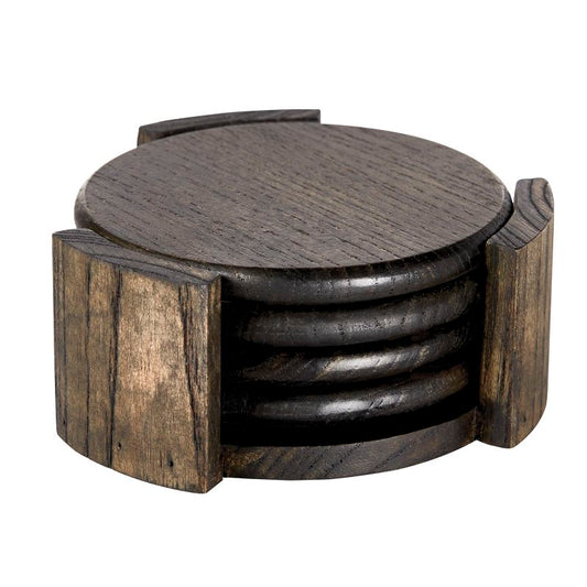 Grey-washed Glazed Wood Coasters  Set of 5