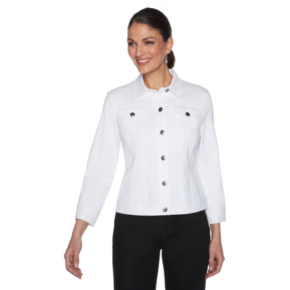 Plus Colored Knitted Twill Jacket White Ruby Rd