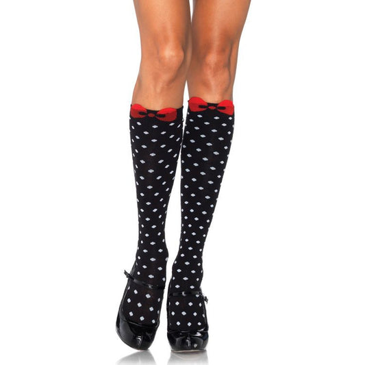 Acrylic Polka Knee Highs with Woven Bow Accent