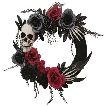 18° Wreath W/ Skull & Hands - Roses