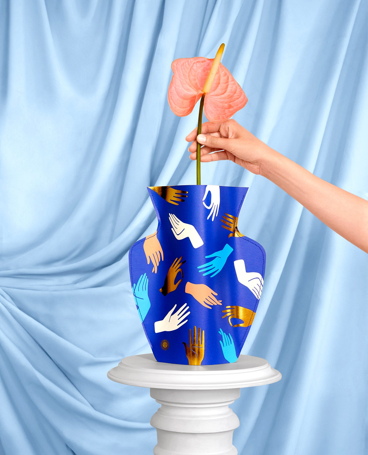 Paper Vase Hamsa Blue