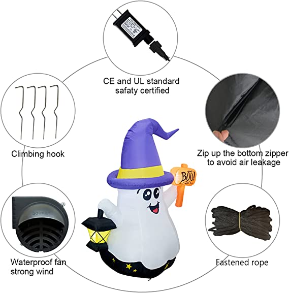 5FT Inflatable Wizard Ghost with Hand-Held Light