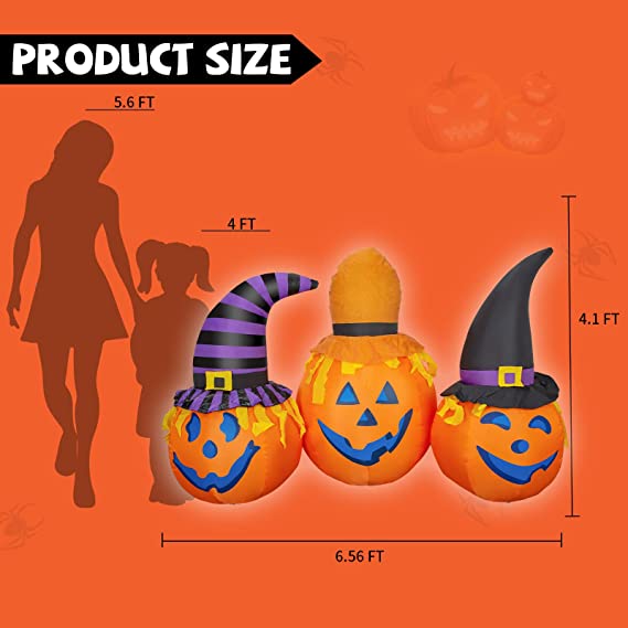 6ft Halloween Inflatables Outdoor Pumpkin Combo with Wizard hat