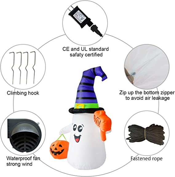 5FT Inflatable Halloween Cute Ghost with The Pumpkin