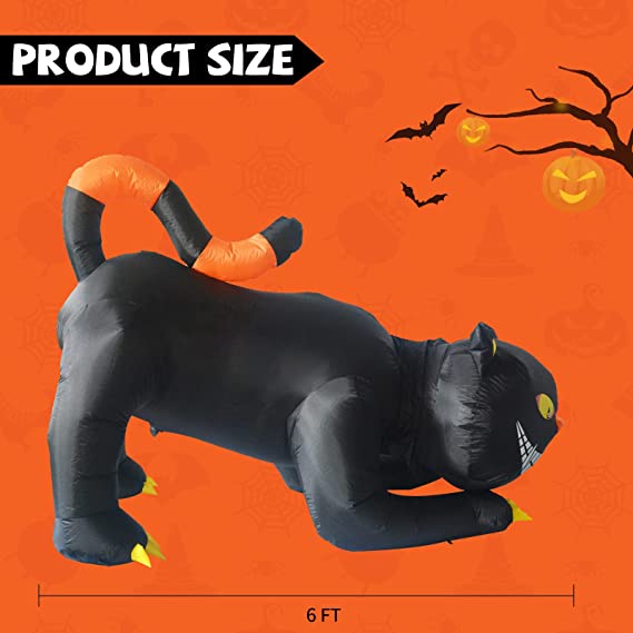 6 FT Inflatable  Black Cat with Fangs