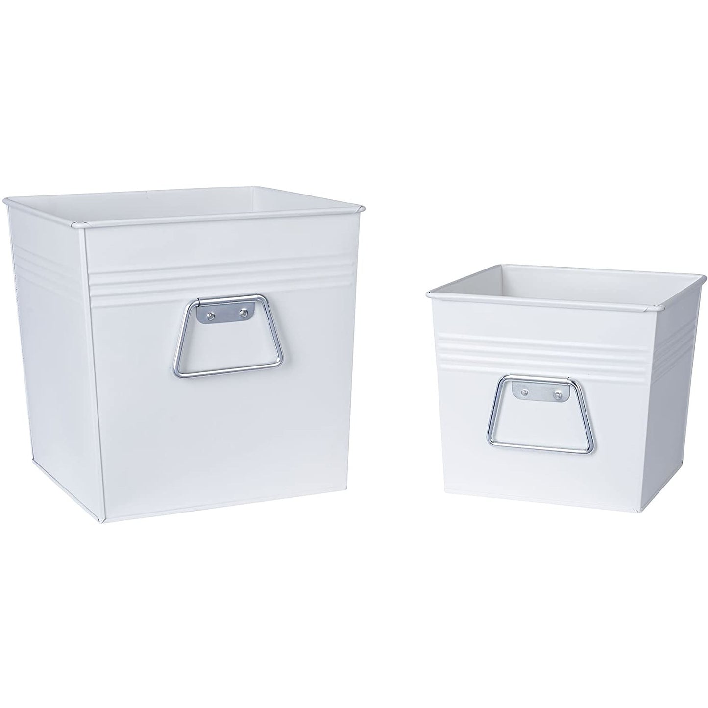 Decorative Metal Bin 2 Piece Set White