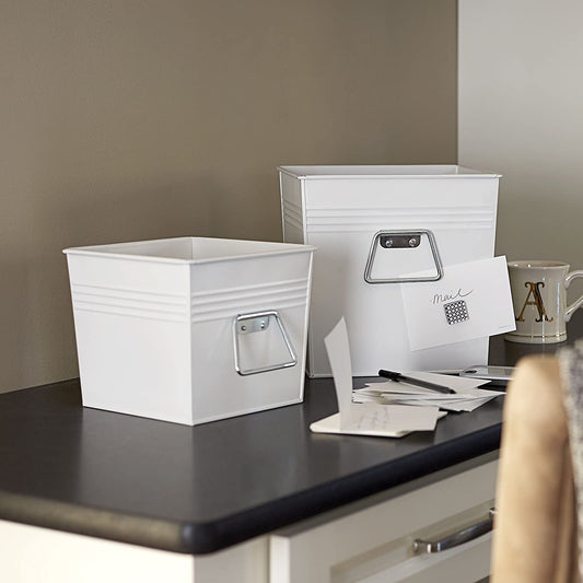 Decorative Metal Bin 2 Piece Set White