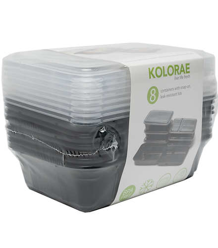 Meal Prep Container Rectangle 1&2 Compartment - Set Of 8