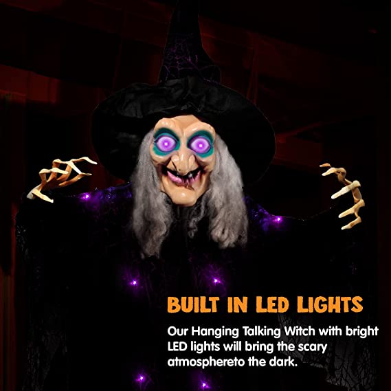 72" Animated Hanging Witch With Digital Eyes