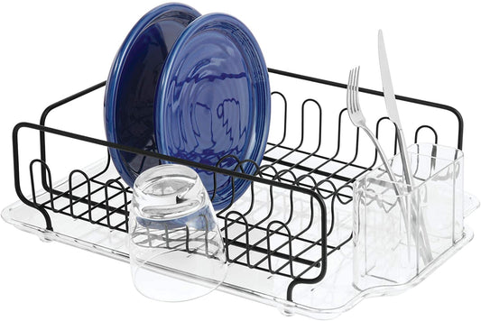 Dish Drainer Rack Clear/Matte Black Metal SS