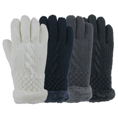 Cable Faux Fur Lined Glove in 7 Colors