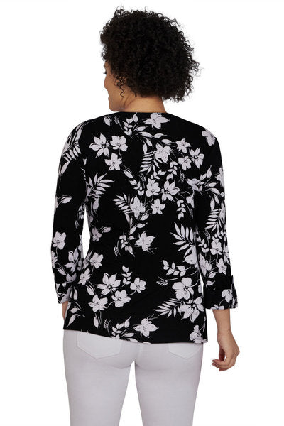 Blouse Black Flowers White - Ruby Rd