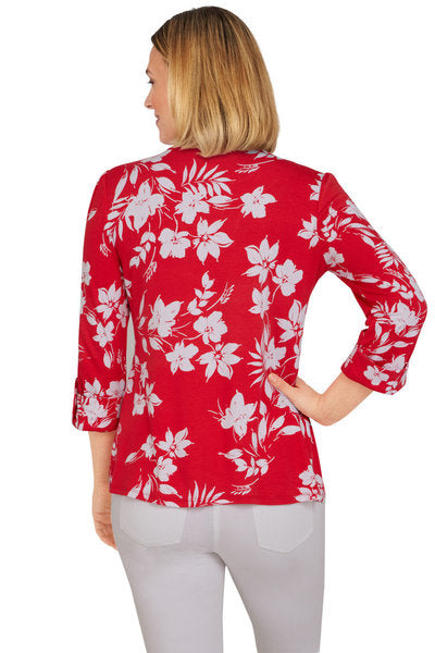 Blouse Red Flowers White - Ruby Rd