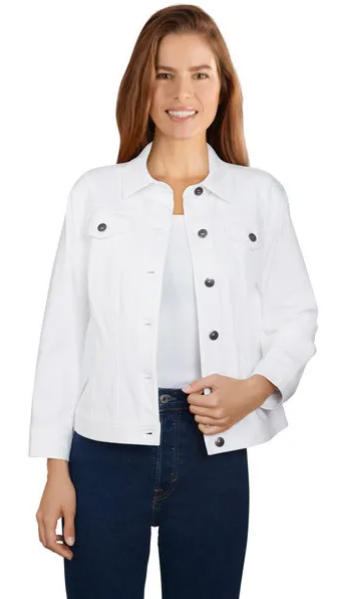 Women's Button-Front Knitted Twill Jacket White