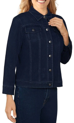 Classic Twill Denim Point Collar Long Sleeve Jacket Indigo