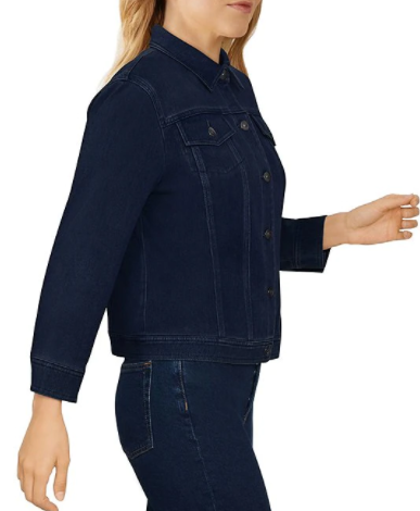 Classic Twill Denim Point Collar Long Sleeve Jacket Indigo
