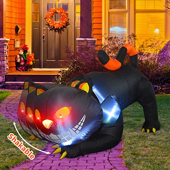6 FT Inflatable  Black Cat with Fangs
