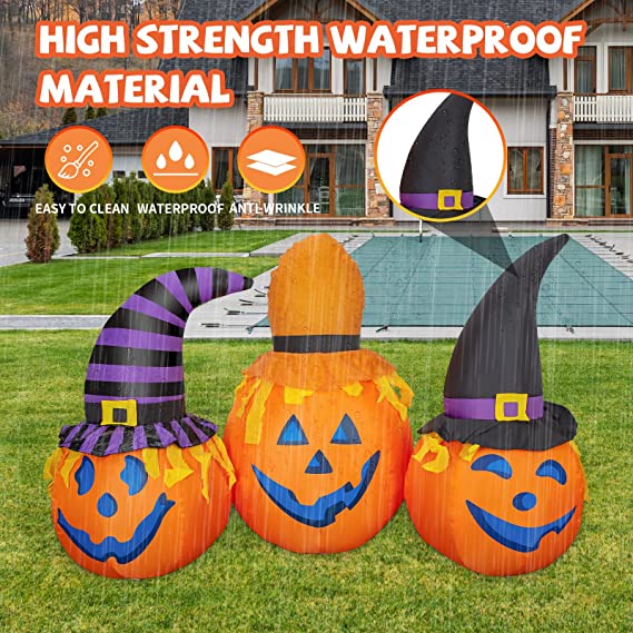 6ft Halloween Inflatables Outdoor Pumpkin Combo with Wizard hat